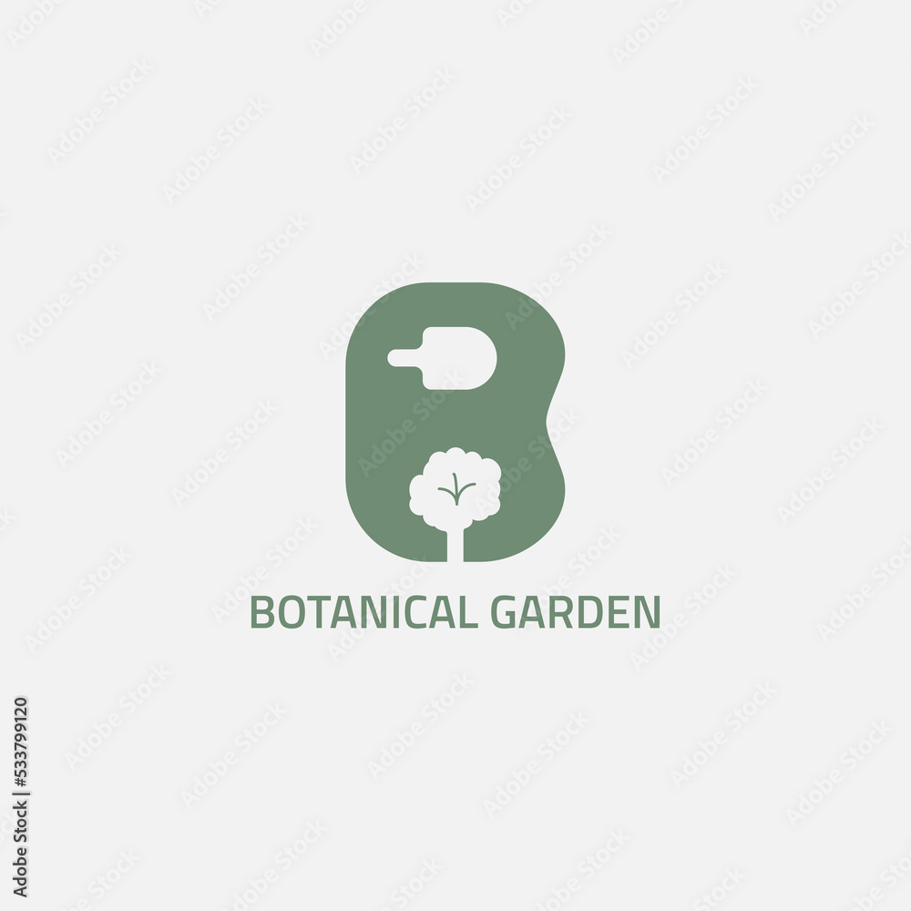 Letter B logo with tree and spade negative space. Letter B logo with tree and spade negative space.
