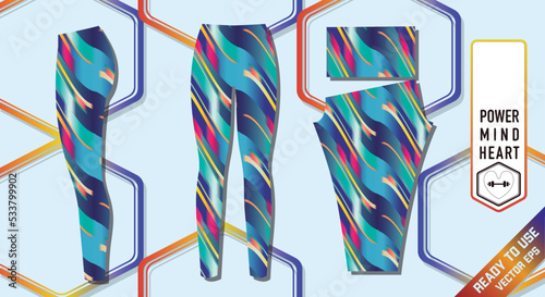 Sport leggings design template, side and back view. Uniform perfect for yoga, training, running, fitness or general sports