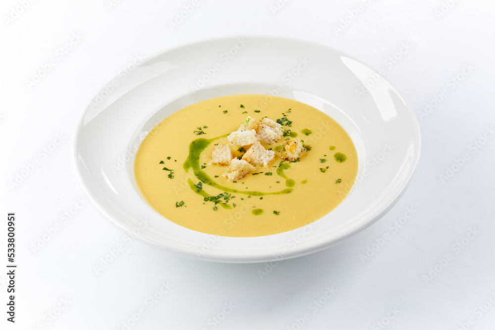 pumpkin soup on the white