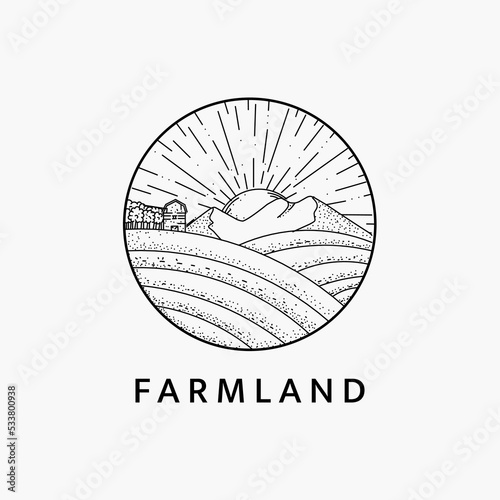 Minimalist farmland logo line art illustration template design