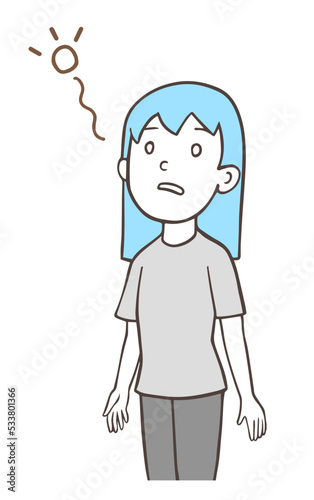 白目をむく女性、頭がぼんやりしている人、ボーッとする、無気力、シンプルな色