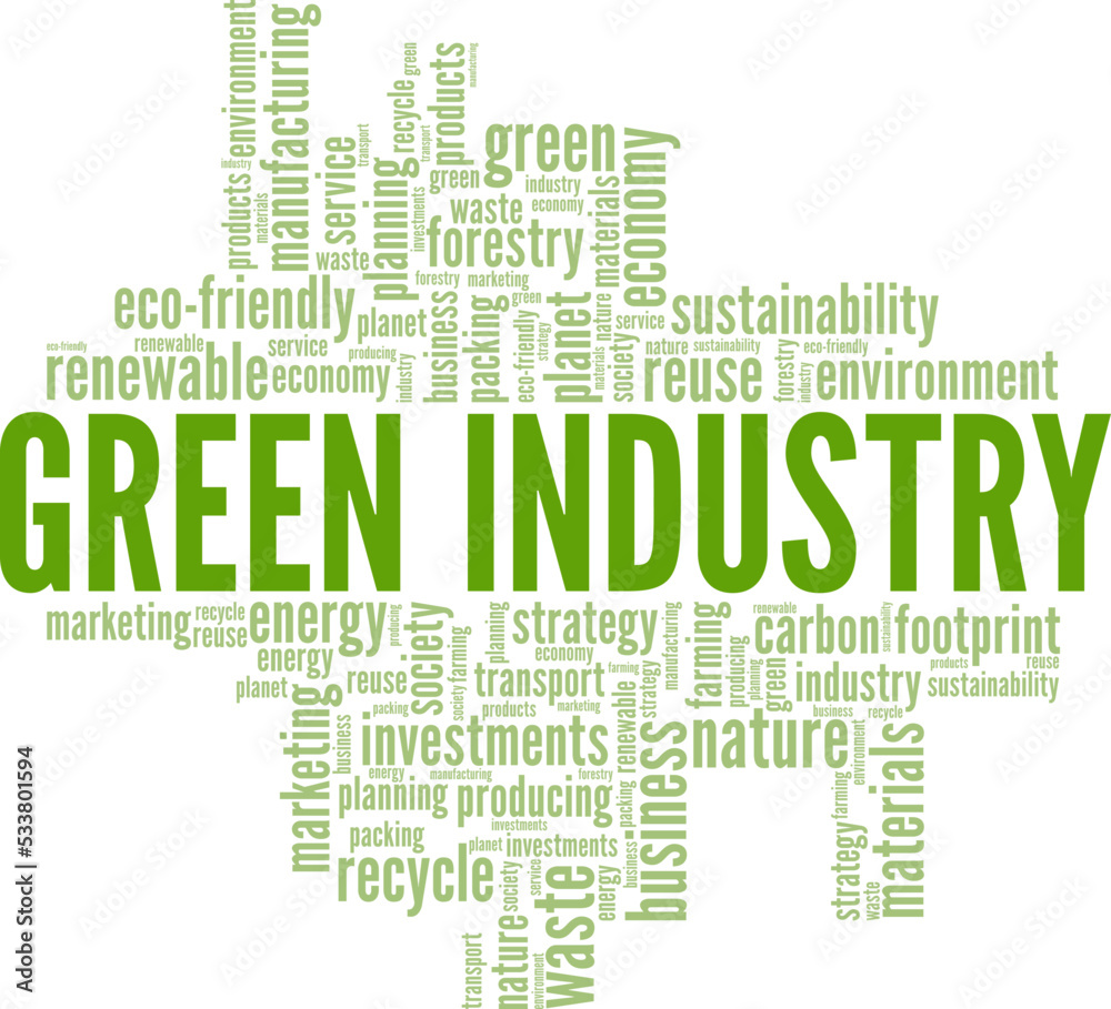 Green Industry word cloud conceptual design isolated on white background.