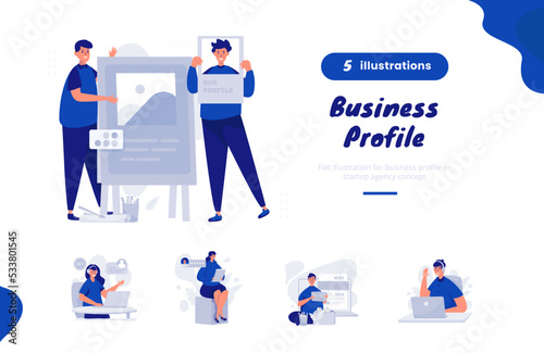 Business profile concept for starter website illustration bundle pack