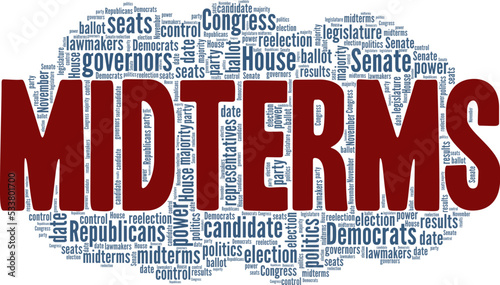 Midterms - Midterm Elections word cloud conceptual design isolated on white background.