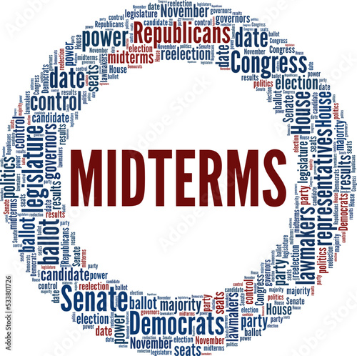 Midterms - Midterm Elections word cloud conceptual design isolated on white background.