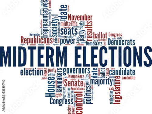 Midterms - Midterm Elections word cloud conceptual design isolated on white background.