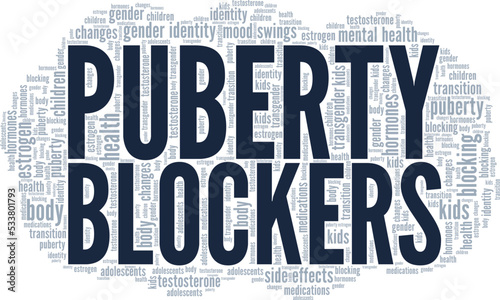 Puberty Blockers word cloud conceptual design isolated on white background.