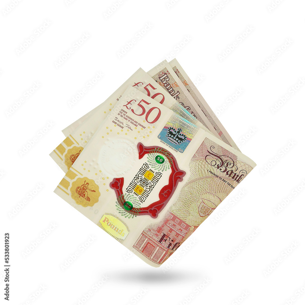 Obraz premium 3d rendering of Folded British pound notes isolated on white background.