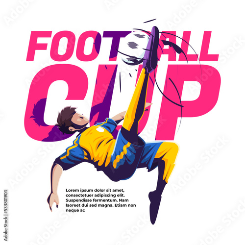 illustration of international soccer competition a player performs an acrobatic kick