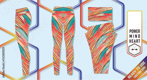 Sport leggings design template, side and back view. Uniform perfect for yoga, training, running, fitness or general sports