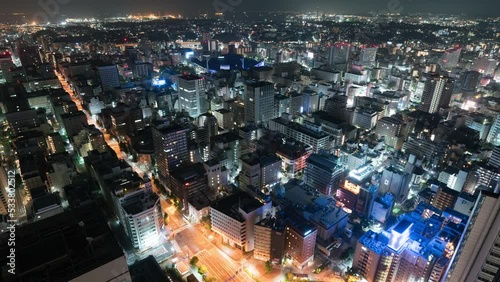 Time lapse overview of congested city lights in Yokohama, Japan photo