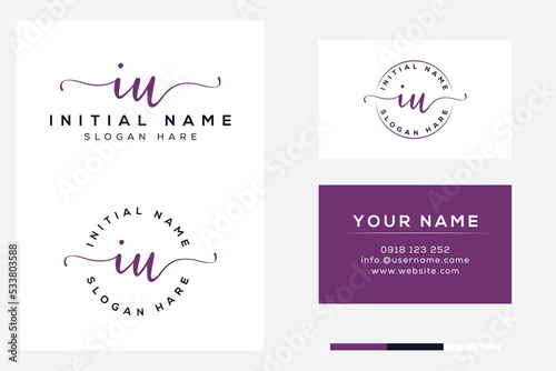 Simple elegant initial in handwriting logo with business card template