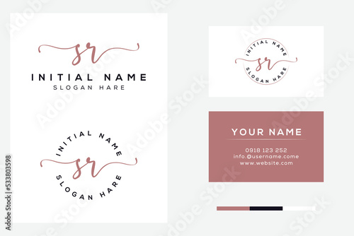 Simple elegant initial sr handwriting logo with business card template photo