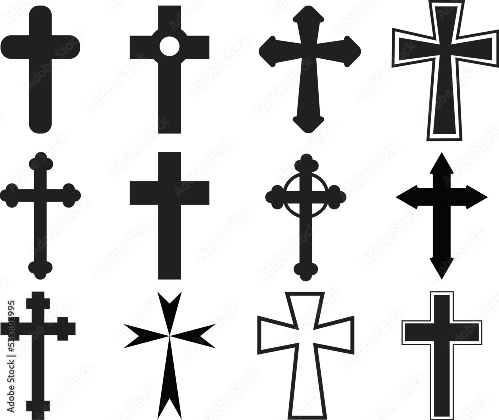 set of Christian Cross on white background. christian religious belief sign. christian cross symbol. flat style.