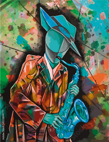 Jazz Sax Cubist Musician portrait