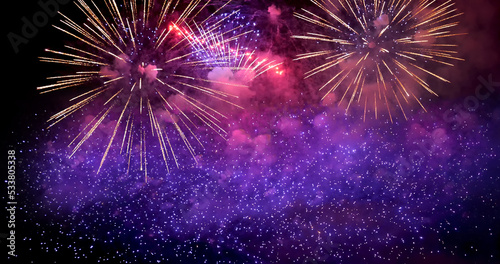 Wall Mural Purple Firework celebrate anniversary happy new year 2023, 4th of july holiday festival