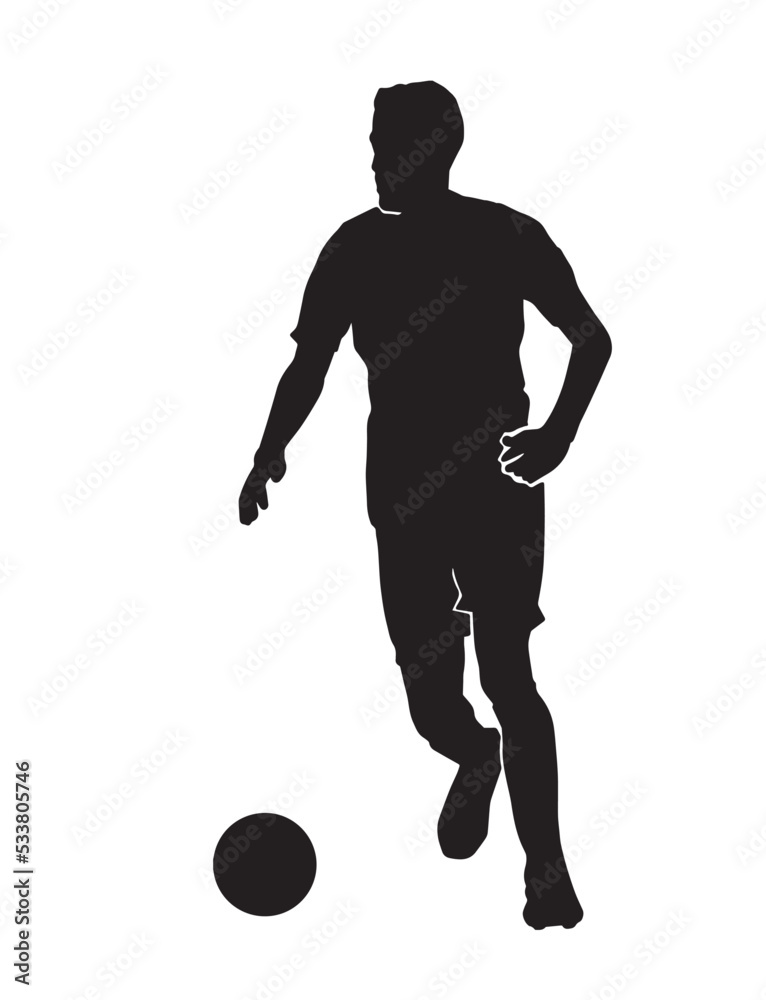 Male football. silhouette of athlete soccer players with ball in motion, action isolated on white background. Male football. silhouette of athlete soccer players with ball in motion, action isolated on white background.
