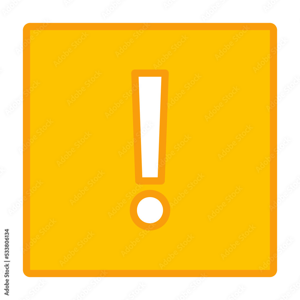 Exclamation mark, Attention sign, Caution icon, Hazard warning symbol, vector mark symbols Yellow style. Isolated icon.