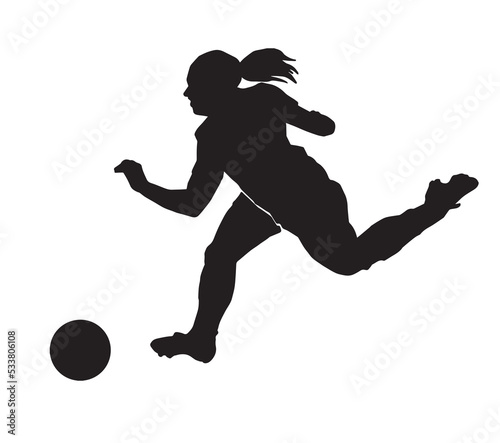 Female football. silhouette of athlete soccer players with ball in motion  action isolated on white background.