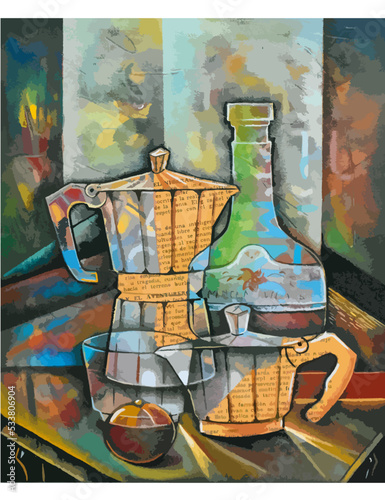 Fototapeta Cubist Still Life with Coffee Maker
