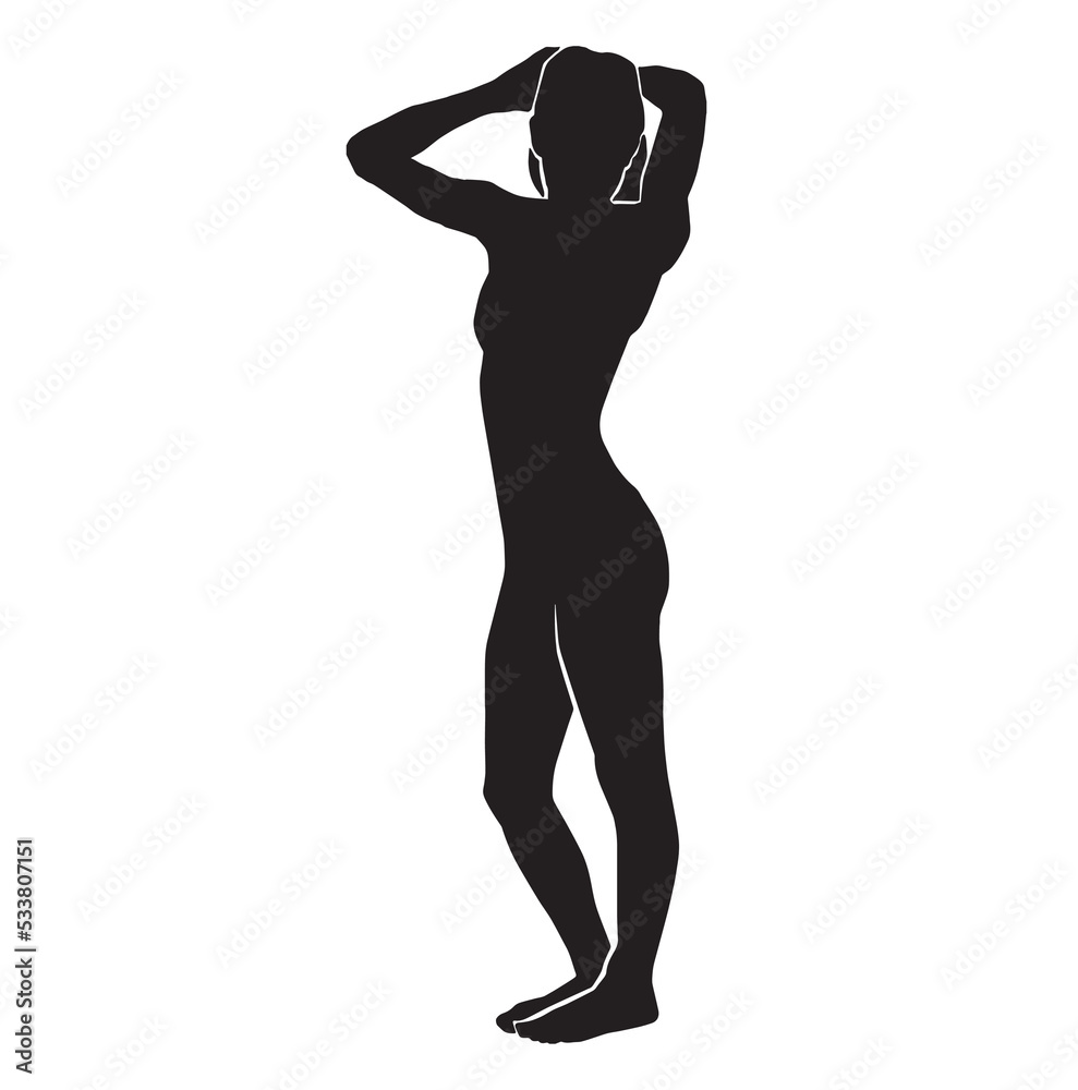 The silhouette of a sweet lady, she is standing in a sexy pose.