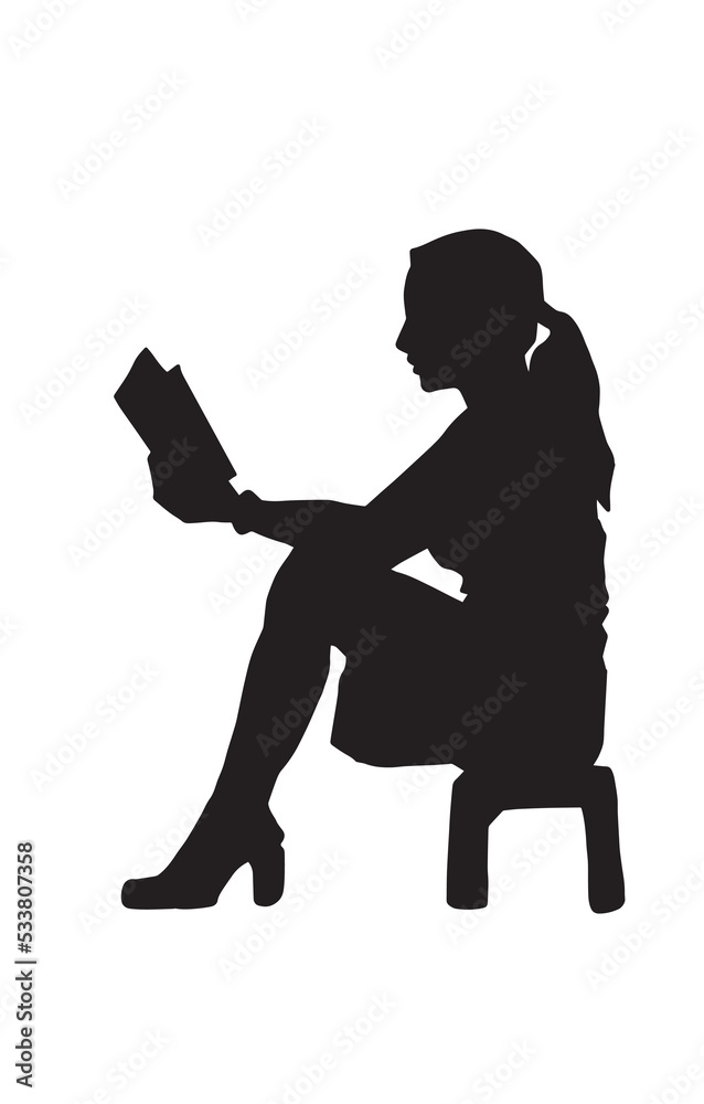 woman reading a book in hand and sitting on a stool vector silhouette 