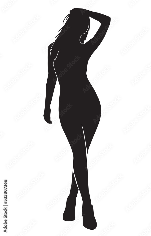 The silhouette of a sweet lady, she is standing in a sexy pose. The silhouette of a sweet lady, she is standing in a sexy pose.