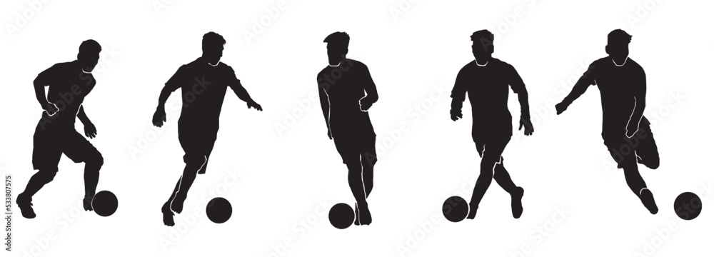 Set of silhouette of a male football player on white background