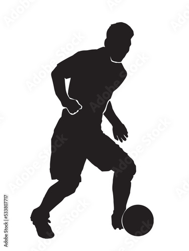 isolated silhouette of male football player , black and white soccer drawing, white background