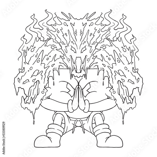 Coloring illustration of cartoon coffee dragon mascot