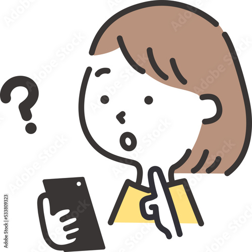 スマホでわからないことがある女性のイラスト