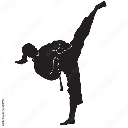 female martial athlete silhouette. karate kata athlete