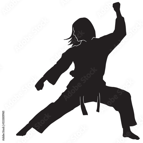female martial athlete silhouette. karate kata athlete