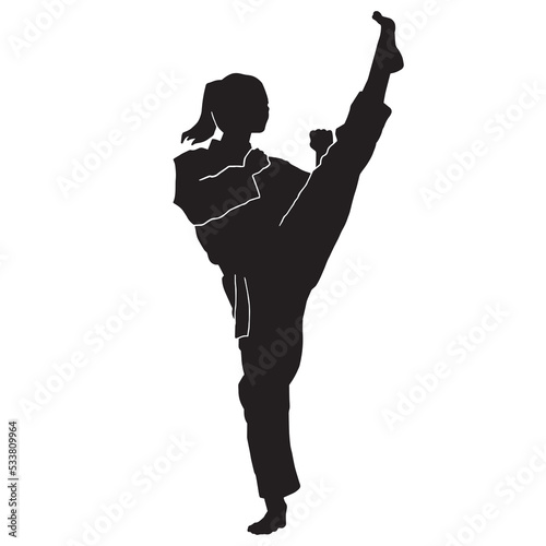 female martial athlete silhouette. karate kata athlete