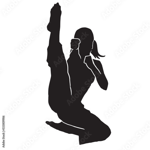 female martial athlete silhouette. karate kata athlete