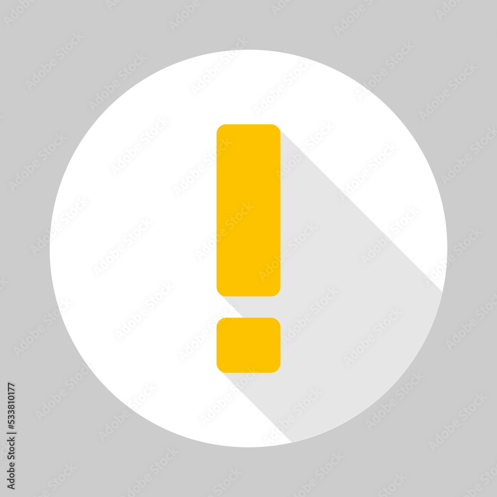 Exclamation mark, Attention sign, Caution icon, Hazard warning symbol, vector mark symbols Yellow style. Isolated icon. Exclamation mark, Attention sign, Caution icon, Hazard warning symbol, vector mark symbols Yellow style. Isolated icon.