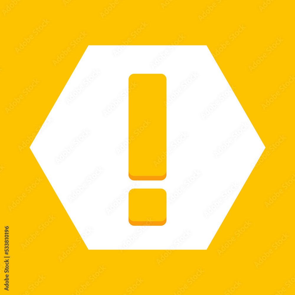 Exclamation mark, Attention sign, Caution icon, Hazard warning symbol, vector mark symbols Yellow style. Isolated icon.