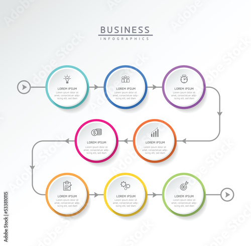 Circular Connection Steps business Infographic Template with 8 Element