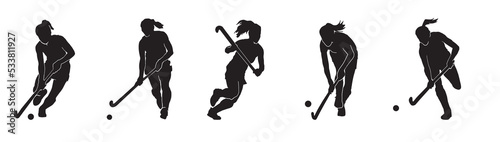 Set of female field hockey athlete silhouette photo