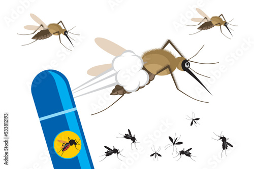 Mosquito vector. Mosquito spray. Malaria plague insect illustration