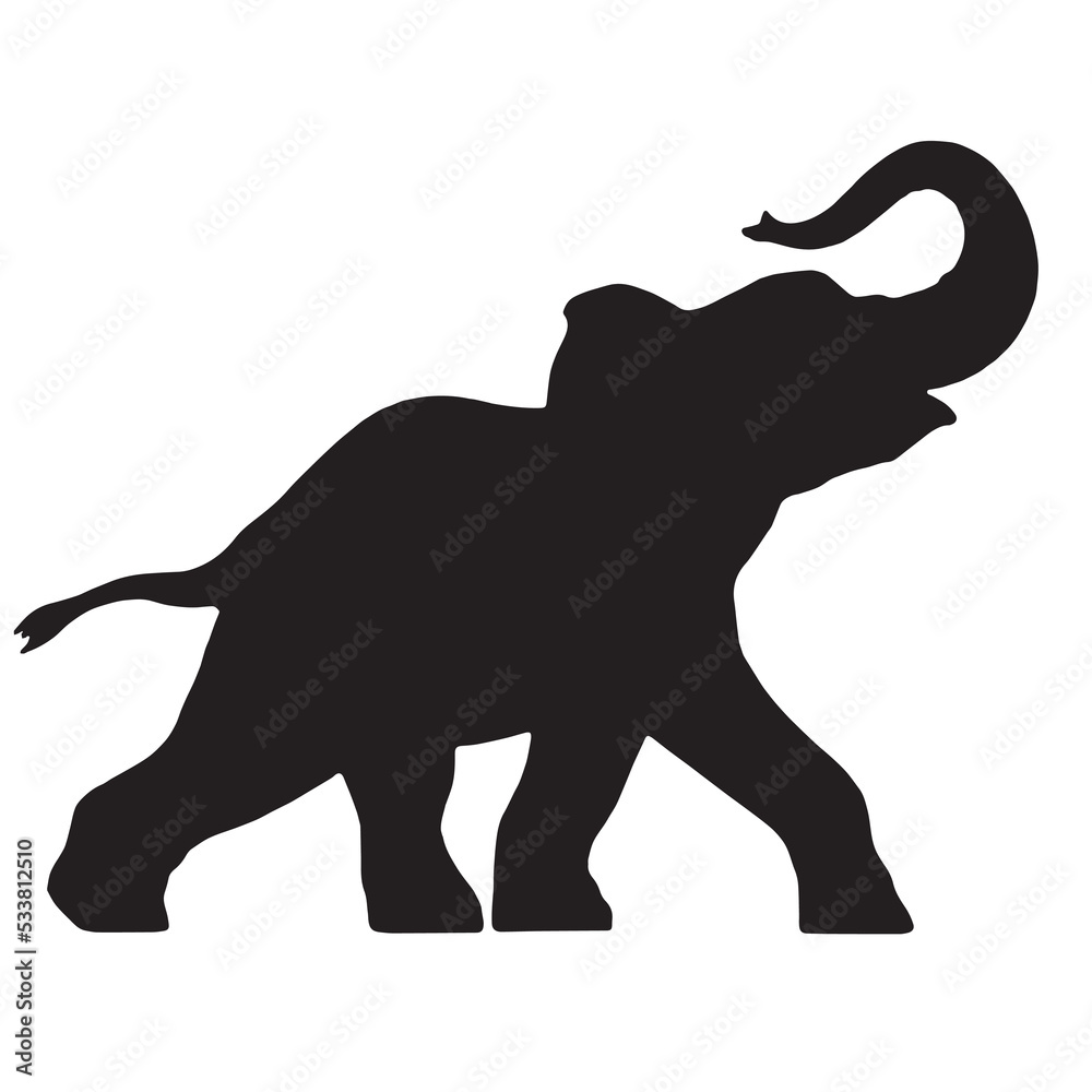 African elephant silhouette on white background