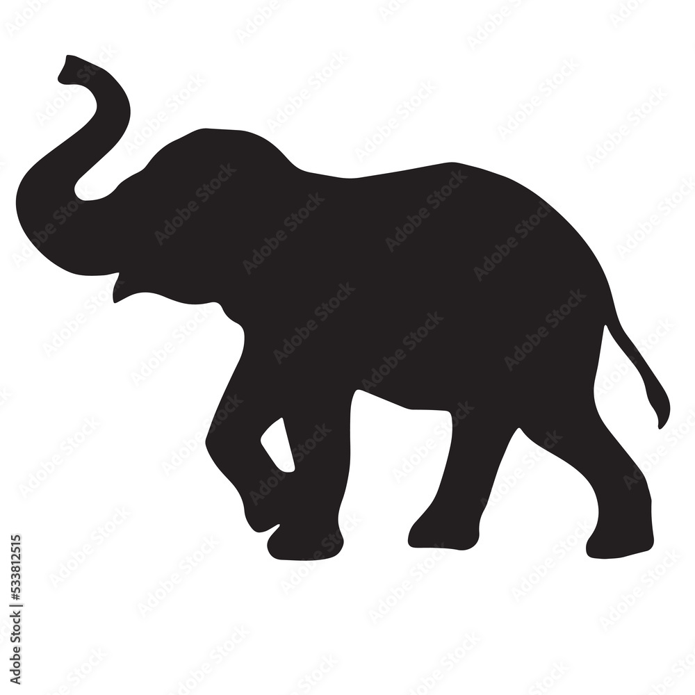 African elephant silhouette on white background