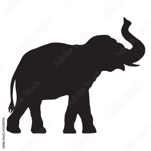 African elephant silhouette on white background