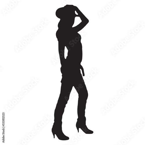 beautiful cowgirl silhouette on white background