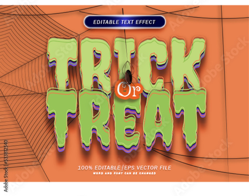 Trick or treeat cartoon text style effect. editable effect 3d halloween photo
