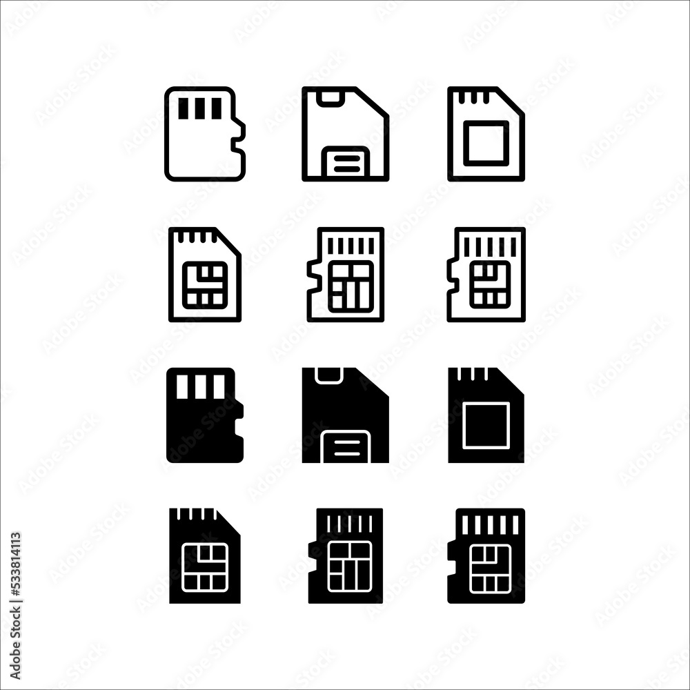 Memory card icon set on white background. Vector illustration. Memory card icon set on white background. Vector illustration.