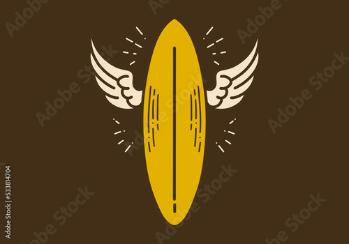 surf board and wings vintage retro art illustration