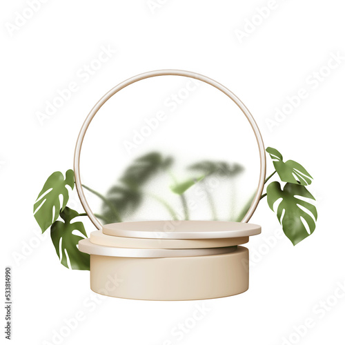 Transparent 3d geometric podium icon leaf tropical netural concept for showcase background photo