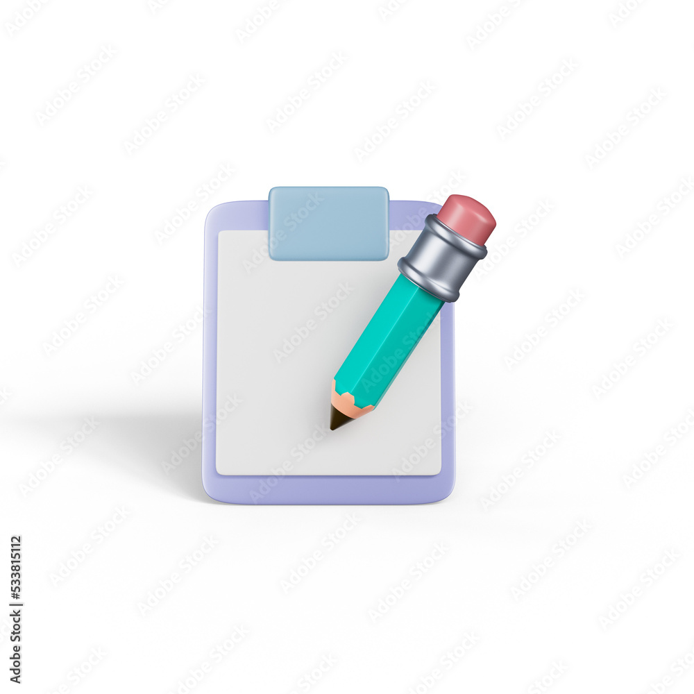 Blank clipboard and pencil icon isolated 3d render illustration Blank clipboard and pencil icon isolated 3d render illustration