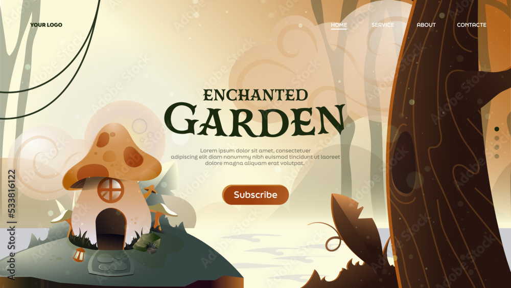 Ilustración De Jardín Encantado, Encanted Garden Vectores, Vector Landing Page, Página web